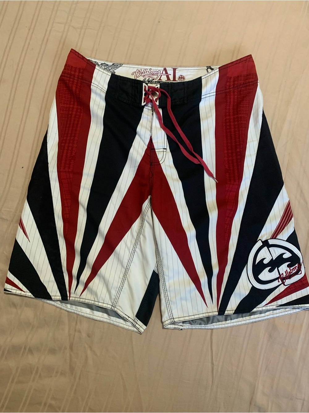 Billabong Men’s Red Black White Striped Swim Trunks